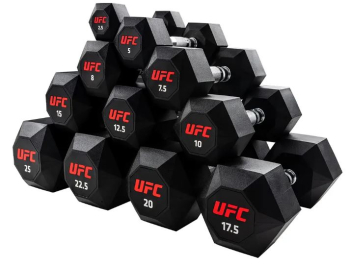 Комплект обрезиненных октогональных гантелей 10 пар от 2,5 до 25 кг. UFC