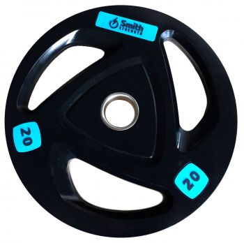Диск для штанги c 3-м хватом Smith, обрезиненный, втулка из нержавеющей стали, 20 кг