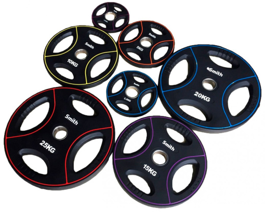 Диск для штанги c 4-м хватом, полиуретановый, втулка из нержавеющей стали, Smith PUWP12 15 кг - фото 2