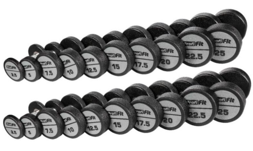 Гантельный ряд полиуретановый LEVEL (шаг 2,5 кг, 10 пар) 2,5-25 кг Profi-Fit - фото 1