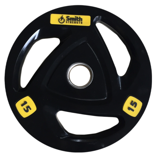 Диск для штанги c 3-м хватом, обрезиненный, втулка из нержавеющей стали, Smith WP085 15 кг - фото 1