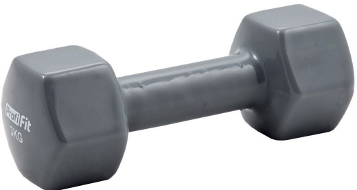 Гантель в виниловой оболочке Profi-Fit 3 кг, форма шестигранник, серый - фото 1