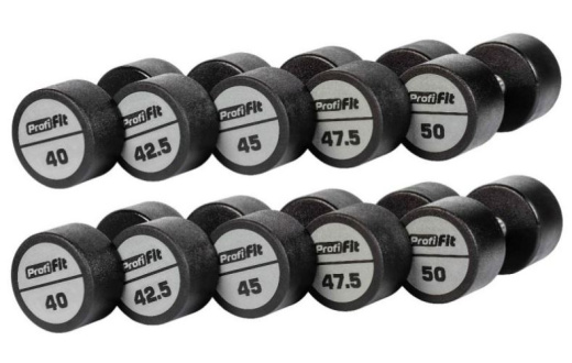 Гантельный ряд полиуретановый LEVEL (шаг 2,5 кг, 5 пар) 40-50 кг Profi-Fit - фото 1