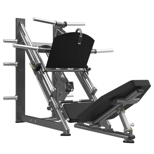 Жим ногами под углом 45 на свободных весах Realleader FM-1024D (матовая черная рама, черная обивка с белой строчкой)